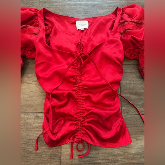 Reformation Red Ruched Puff Sleeve Top - Picture 2 of 7